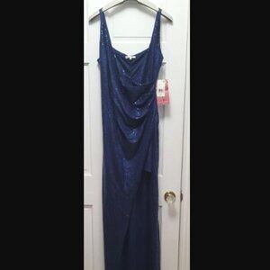 Emerald Sundae Women's Plus Sz 14 Slitted Spaghetti Strap Navy Blue Sequin Dress